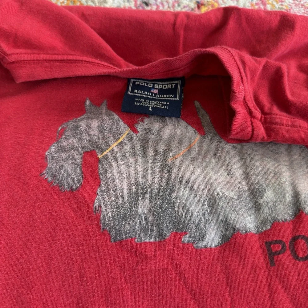 Vintage 90s Polo Sport Ralph Lauren Scottish Terrier Dog Shirt Red Men's L